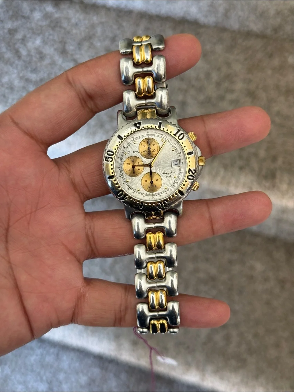 Bulova 90s marine star Two-Tone mens date Stainless Steel Watch